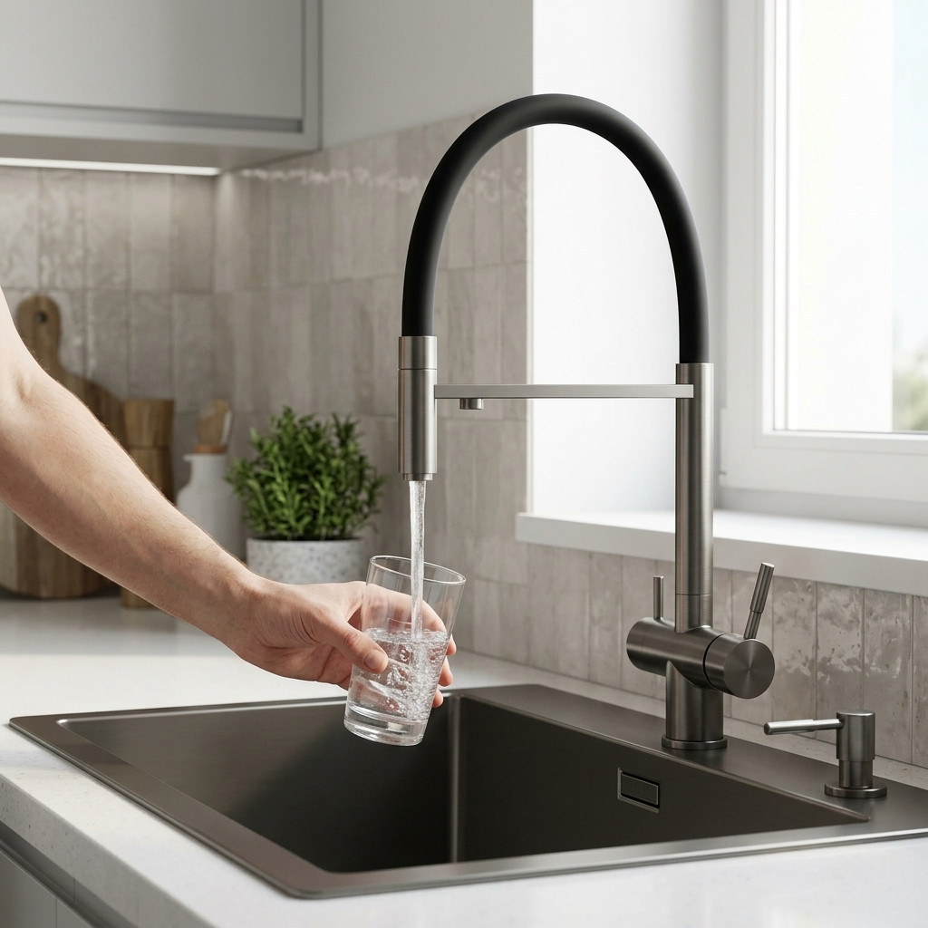 Pure.Sink Elite Steel Flex 3-way PVD gun metal kitchen faucet with flexible spout and Filtered Water PS8110-61